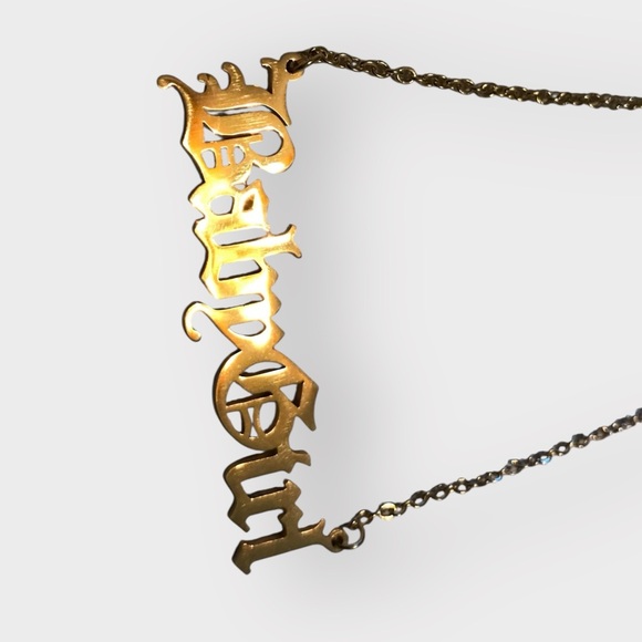 BabyGirl Old English Gold Statement Titanium Stainless Steel Necklace - Picture 8 of 14